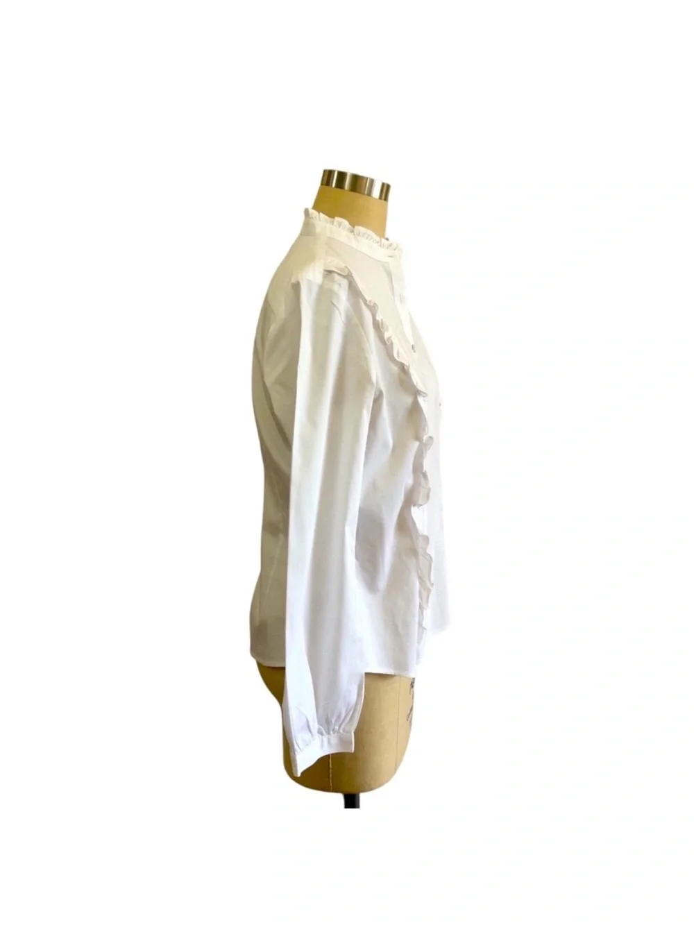 NEW Brooks Brothers Elegant White Ruffled trim collar Cotton/ Stretch Top 8